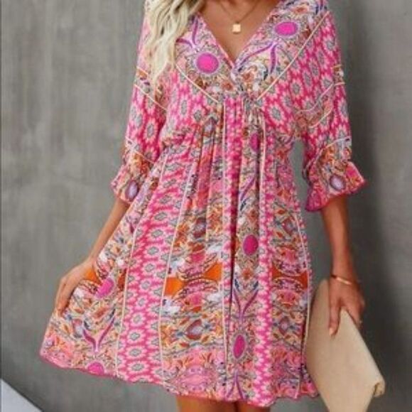 Boho BatwingâSleeveâDressâTopâBlouseâMiniâDress - Picture 4 of 8